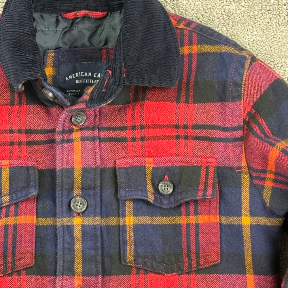 American Eagle Mens S Red Plaid Insulated Flannel Shirt Jacket Lined